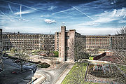 Panorama of a brutalist housing estate