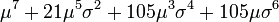 \mu^7 + 21 \mu^5 \sigma^2 + 105 \mu^3 \sigma^4 + 105 \mu \sigma^6 