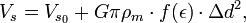 V_s = V_{s_{0}} + G \pi \rho_m \cdot f (\epsilon) \cdot \Delta d^2,