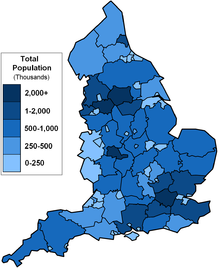 Map of England with regions shaded in different shades of blue.