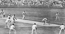 Black and white photo of a cricket pitch