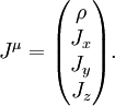 J^\mu = \begin{pmatrix}
\rho  \\ J_x\\ J_y\\ J_z\end{pmatrix}.