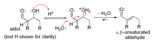 Mechanism for acid-catalyzed dehydration of an aldol