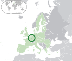 Location of  Luxembourg  (dark green)– in Europe  (green & dark grey)– in the European Union  (green)  —  [Legend]