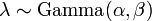 \lambda \sim \mathrm{Gamma}(\alpha, \beta) \!