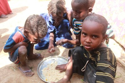 Children receive food supplies in Gode, Ethiopia