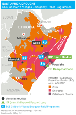 Map of SOS ERP East Africa Famine