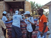 Refugee camp in Liberia relief truck