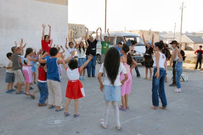 Children enjoying activities of SOS Playbus in Azerbaijan